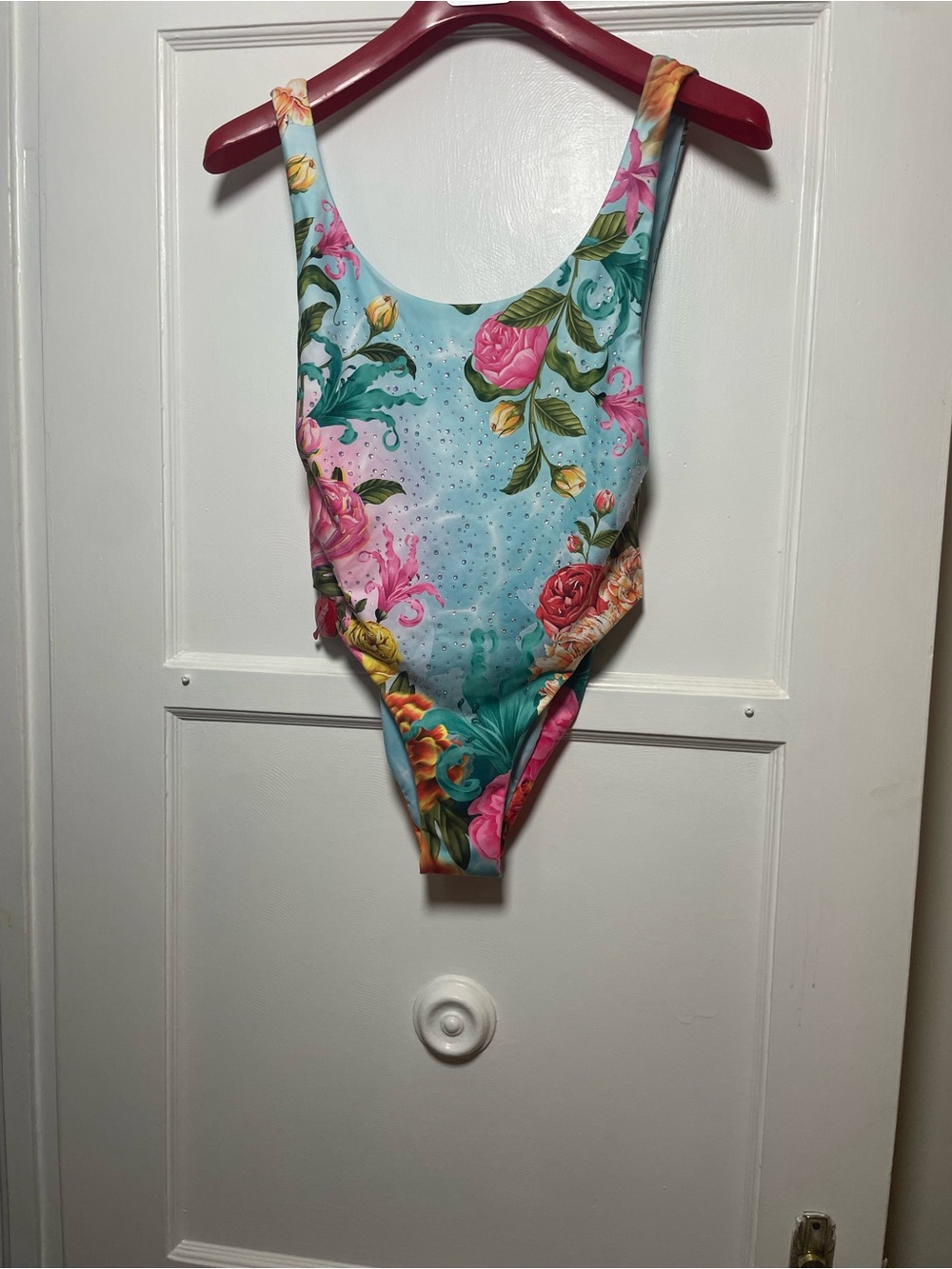 Agua Bendita Floral Splash One-Piece Swimsuit in Blue & Pink -Sz S - Picture 4 of 7